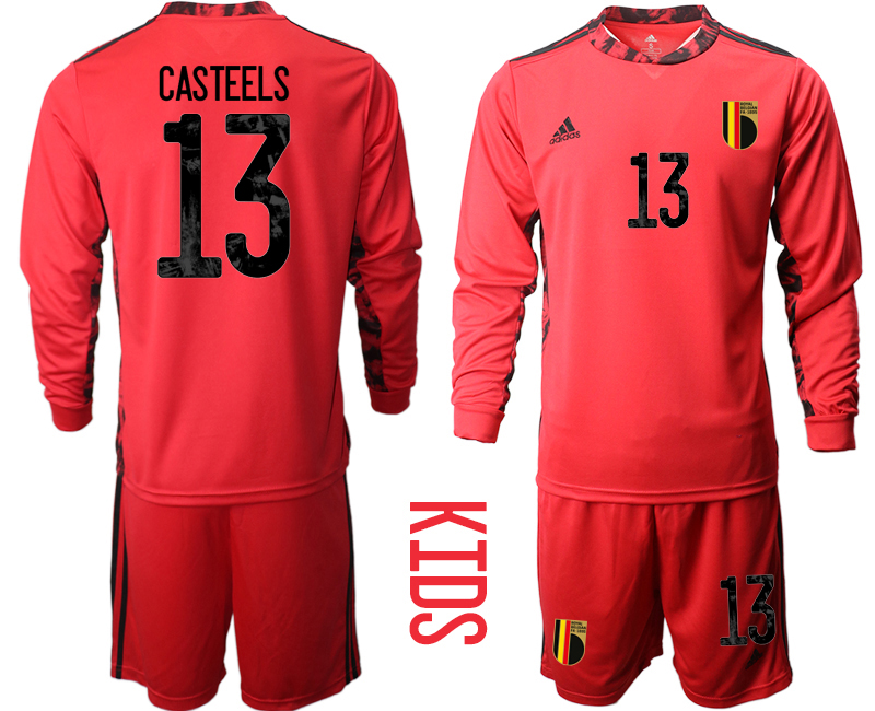 Cheap Youth 2021 European Cup Belgium red Long sleeve goalkeeper 13 Soccer Jersey